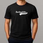 Black t-shirt with white text 'Barbaydohs' - slang spelling for Barbados 