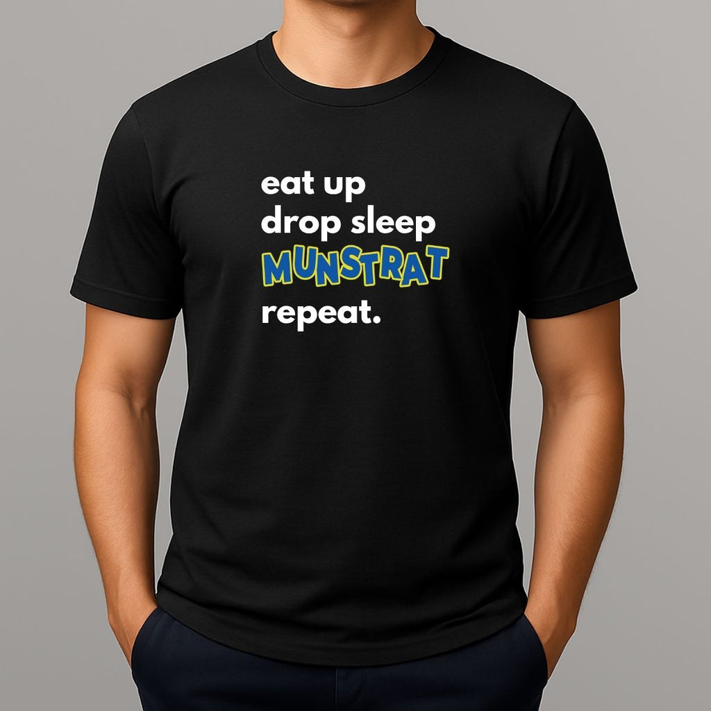 Person wearing  black t shirt with white tet