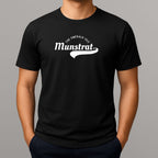 Black t-shirt with white Munstrat logo - slang for Montserrat